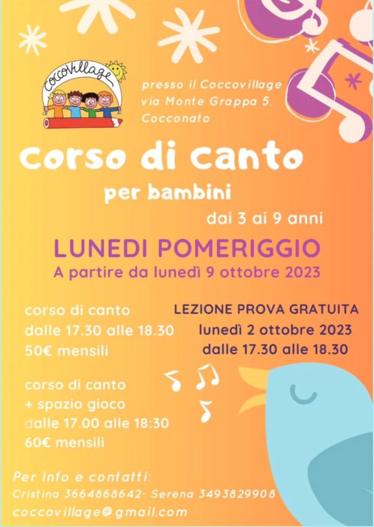 corso di canto, corsi, coccovillage